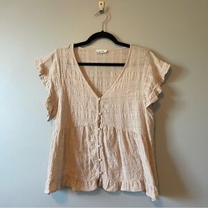 La Miel Blush Pink Crepe Cotton blend Baby Doll Ruffle Blouse sz M